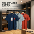 Men's Polo T-Shirt Combo Pack of 3 | Premium Cotton Blend | Navy Blue, Grey & Rust Orange | Urban Closett