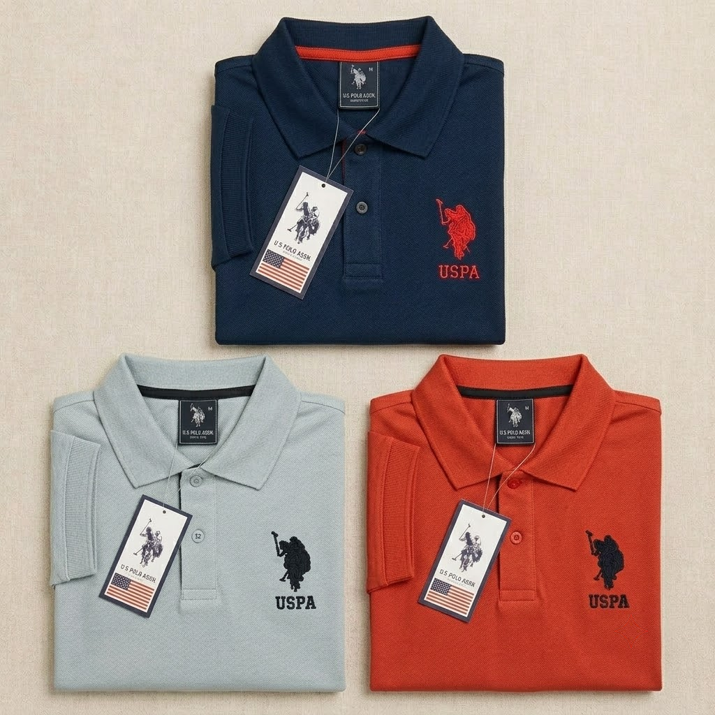 Men's Polo T-Shirt Combo Pack of 3 | Premium Cotton Blend | Navy Blue, Grey & Rust Orange | Urban Closett