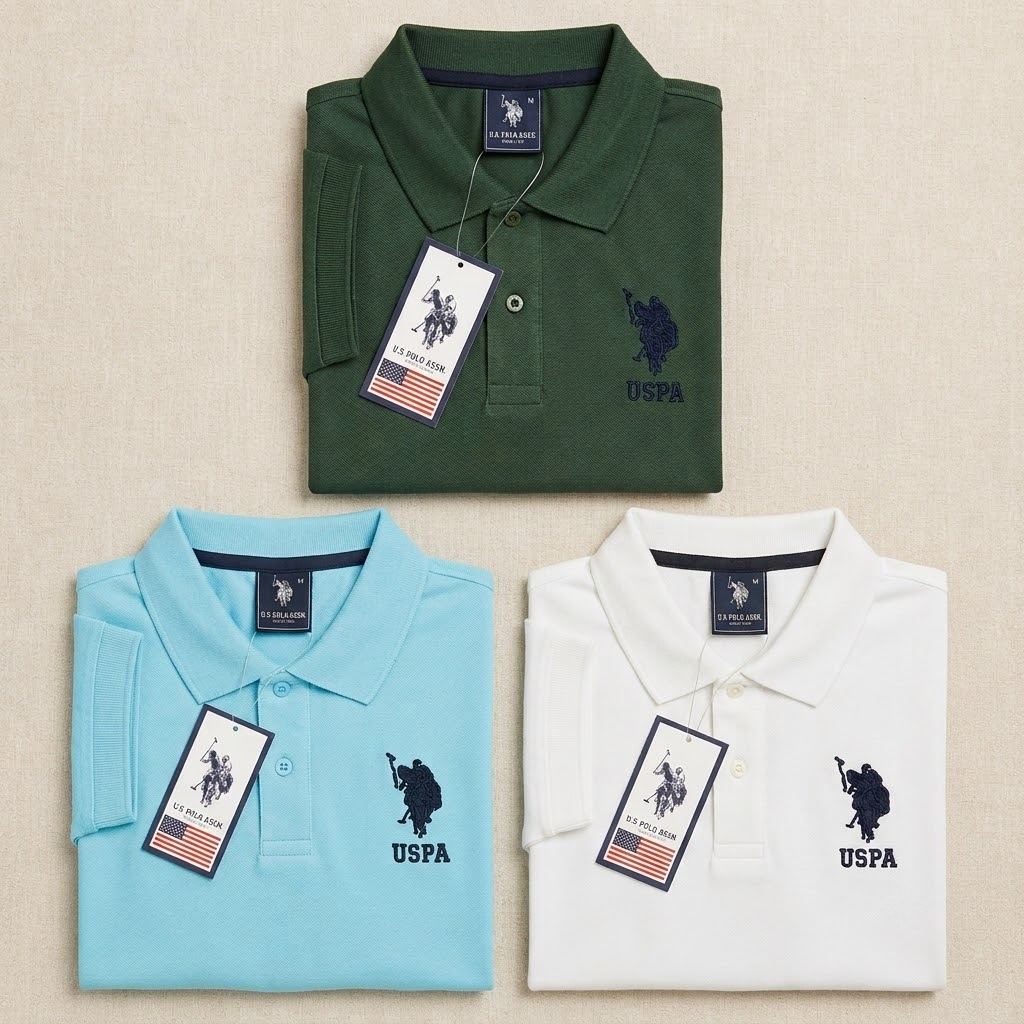 Urban Closett Men’s Premium Polo T-Shirt Combo Pack of 3 | Dark Green, Sky Blue & White | Cotton Blend Casual Collar T-Shirts