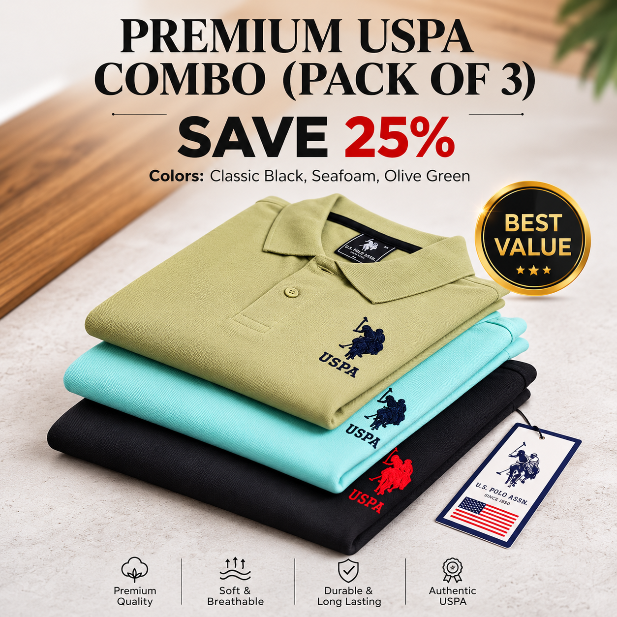 Premium Cotton Blend Polo T-Shirt Combo Pack for Men