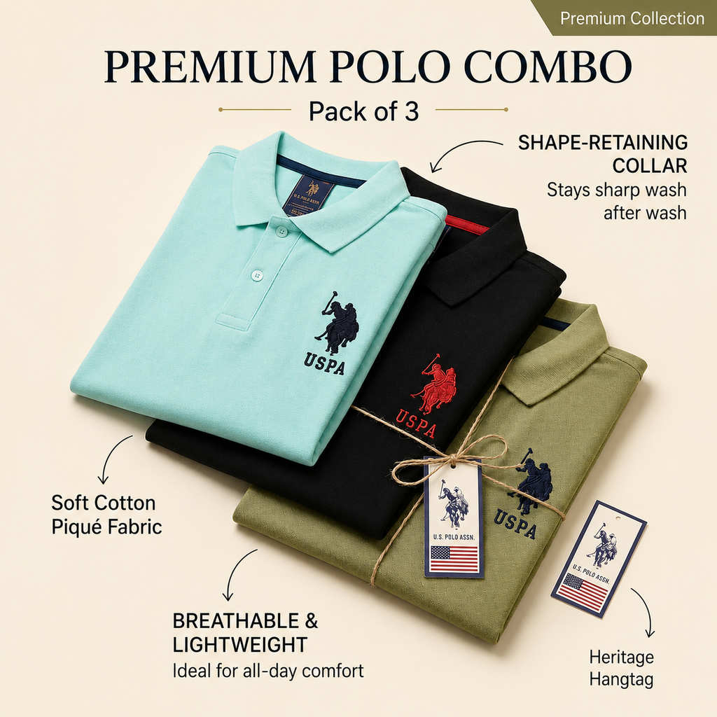 Premium Men's Polo T-Shirt Combo Pack of 3 | Regular Fit | Soft Cotton Blend