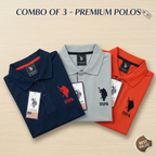 Men's Polo T-Shirt Combo Pack of 3 | Premium Cotton Blend | Navy Blue, Grey & Rust Orange | Urban Closett