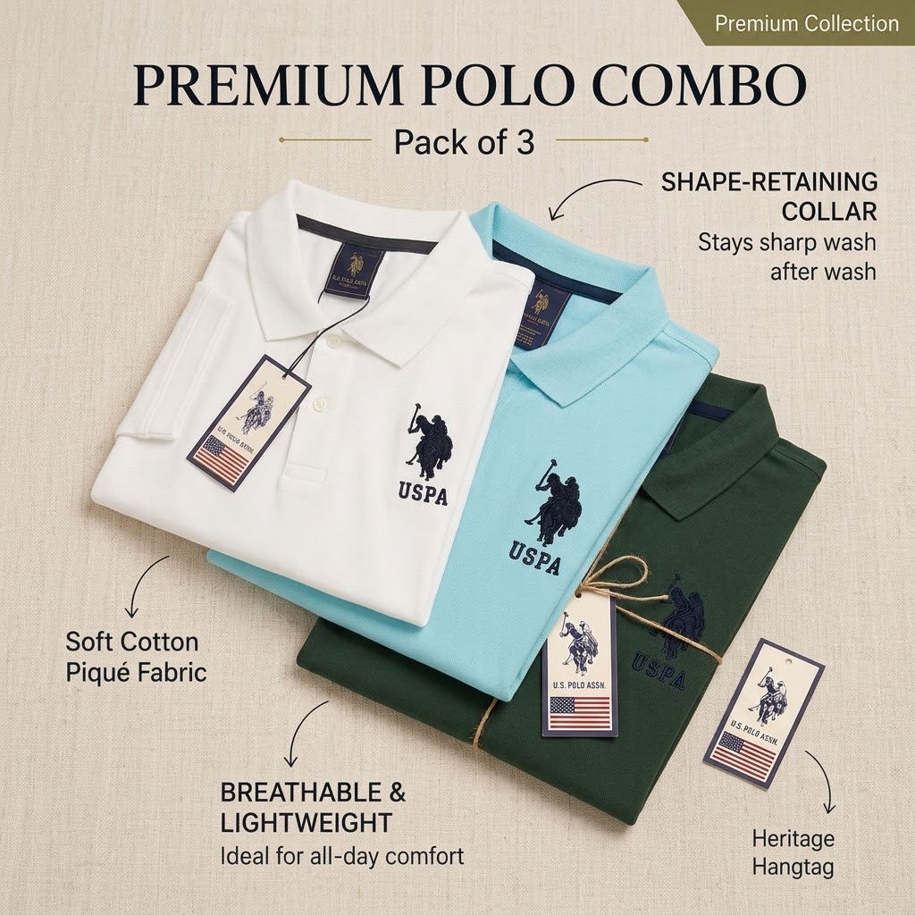 Premium Men's Polo Collar T-Shirt Combo Pack of 3 | Cotton Blend | Urban Closett